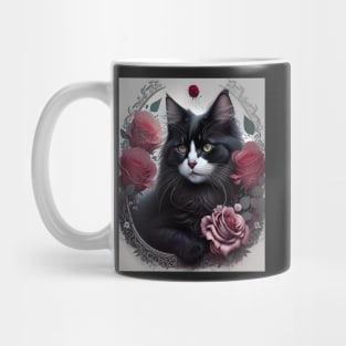 Cat with Roses - Modern digital art Mug